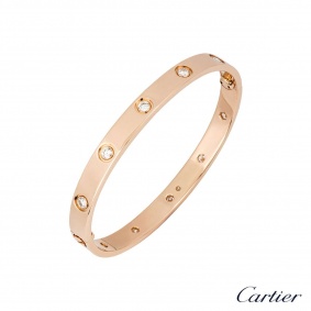 Cartier Rose Gold Full Diamond Love Bracelet Size 18 B6040618